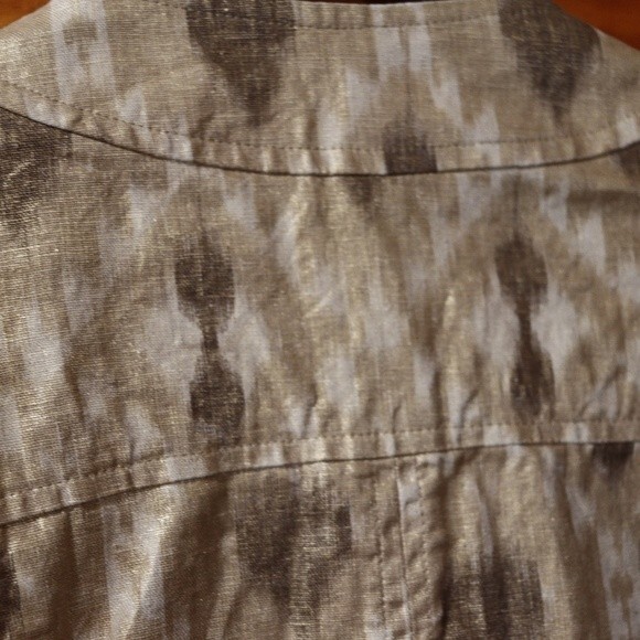 Chicos Metallic Gold Shimmery Linen Blend Blazer Jacket Zip Up Pockets  1 - Picture 9 of 16